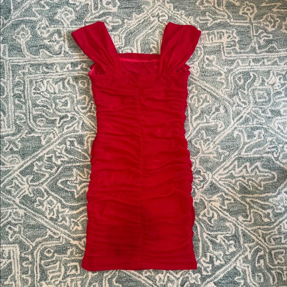 Fitted Red Ruched Mini Dress - Picture 11 of 15